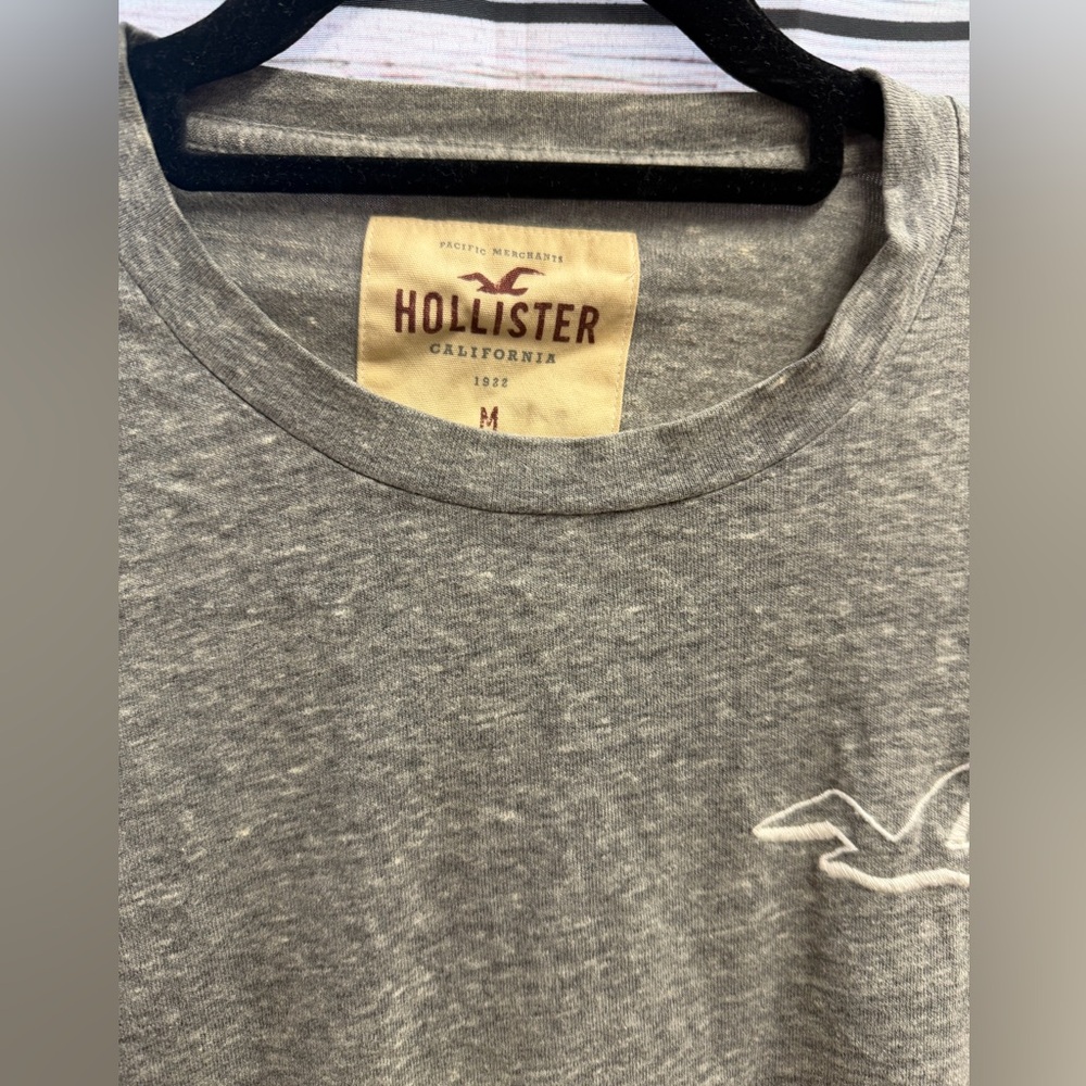 Hollister Heather Gray long sleeve Tee. Two small holes in the sleeve.